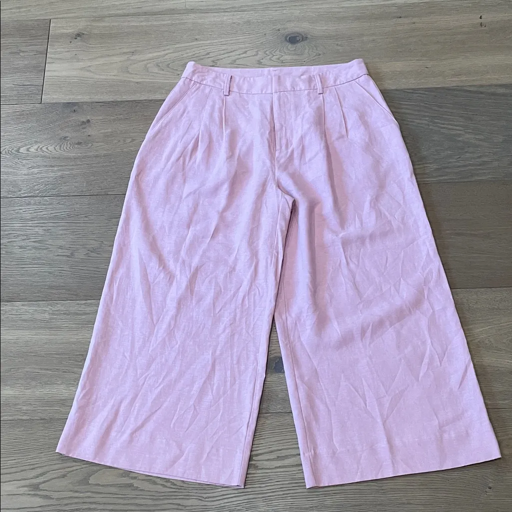 Ryegrass Wide Leg High Rise Cropped Pants Pleated Size 8 NWOT Linen Blend Pink - Image 1