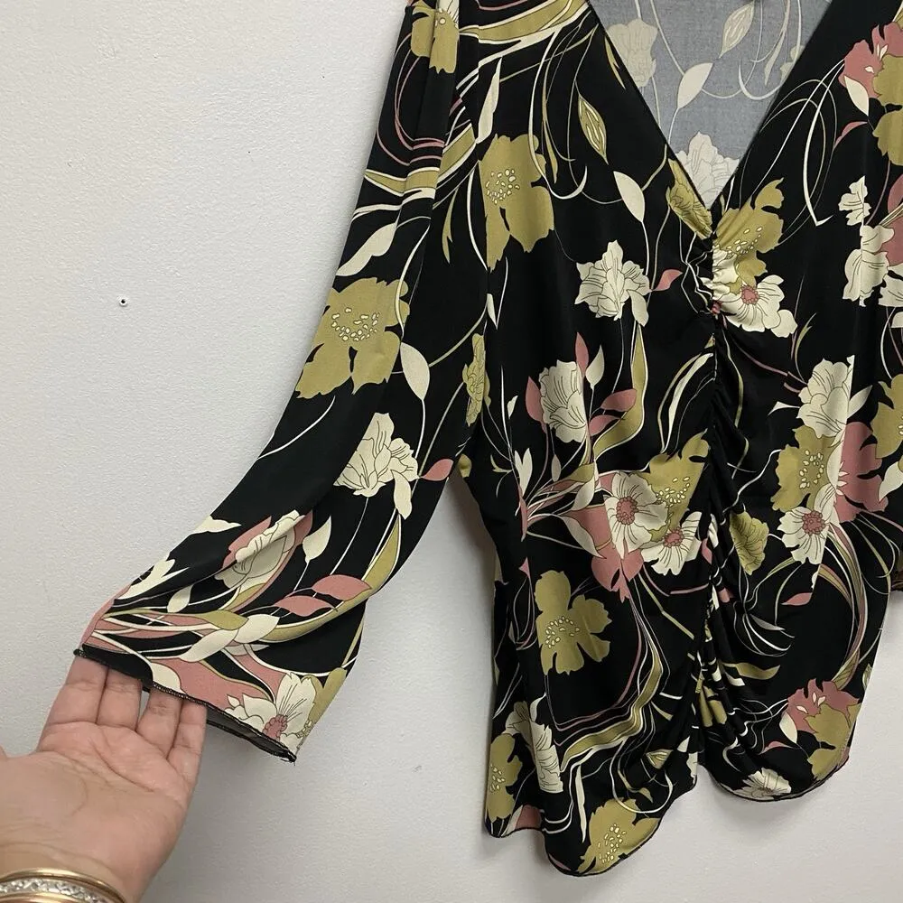 Jaclyn Smith Woman 3X Tunic V Neck 3/4 Sleeves Gathered Front Stretch Top Blouse - Image 5