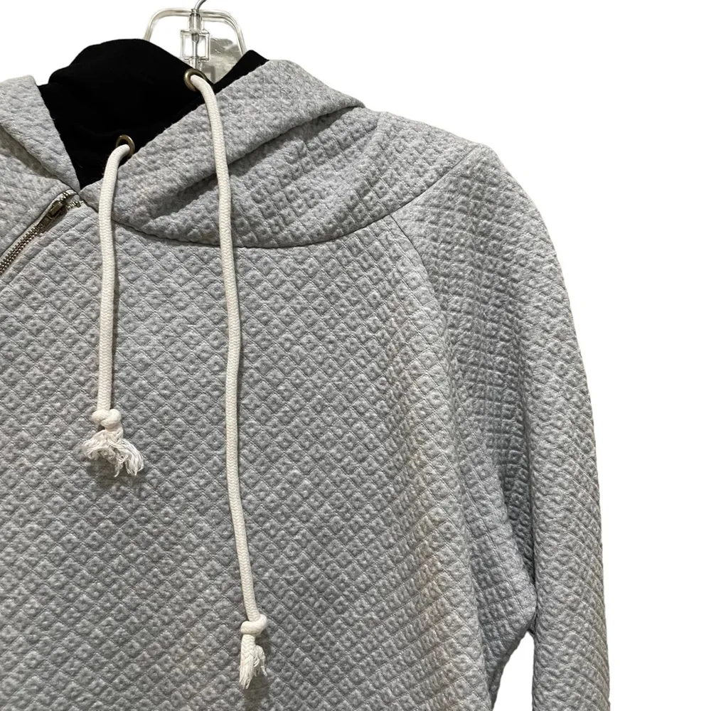 Vanilla bay happy homecoming quilted double hoodie grey black womens medium - Image 3