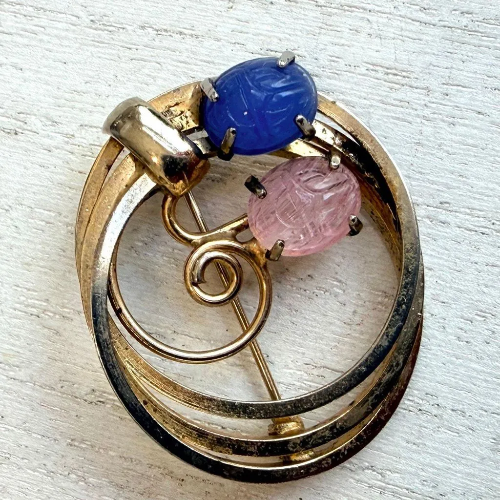 Vintage Gold Tone Double Scarab Brooch - Image 5