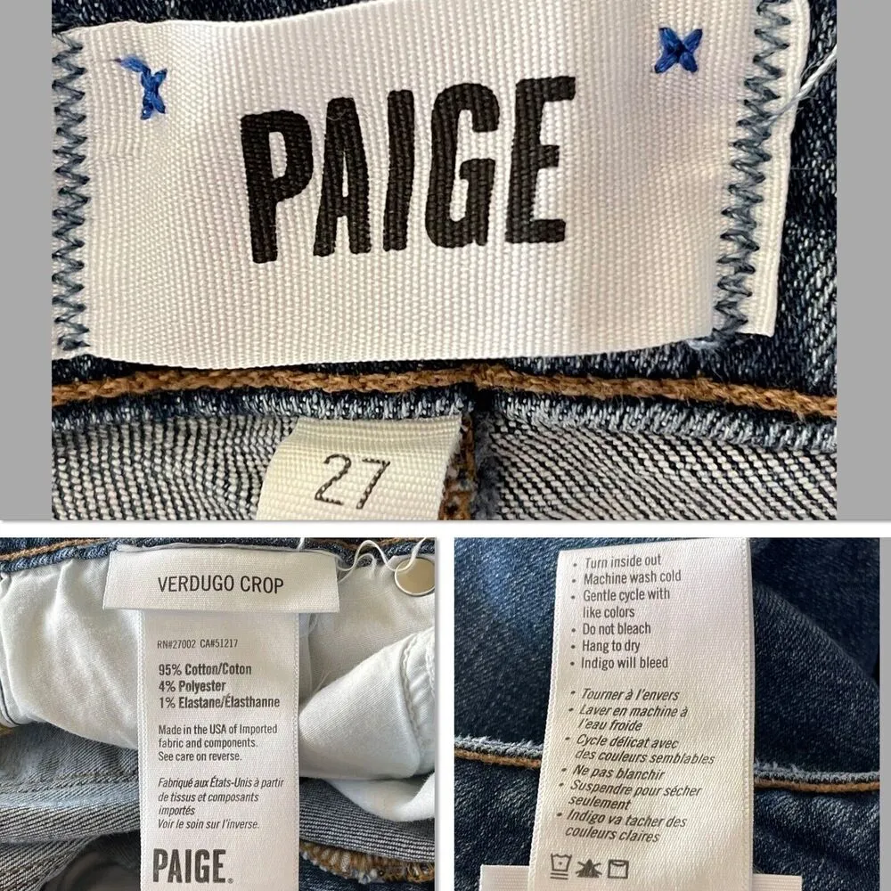 Paige SZ 27 Verdugo Crop Jeans Low-Rise Stretch 5-Pocket Whiskered Zip-Fly Blue - Image 12