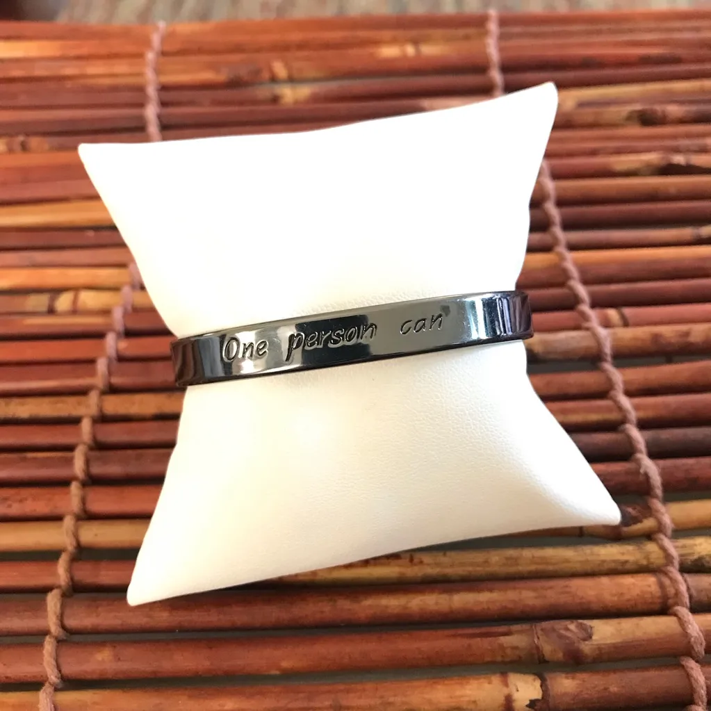 Mary Kay Inscribed Bangle Bracelet Gun metal color with clear crystals - Image 3