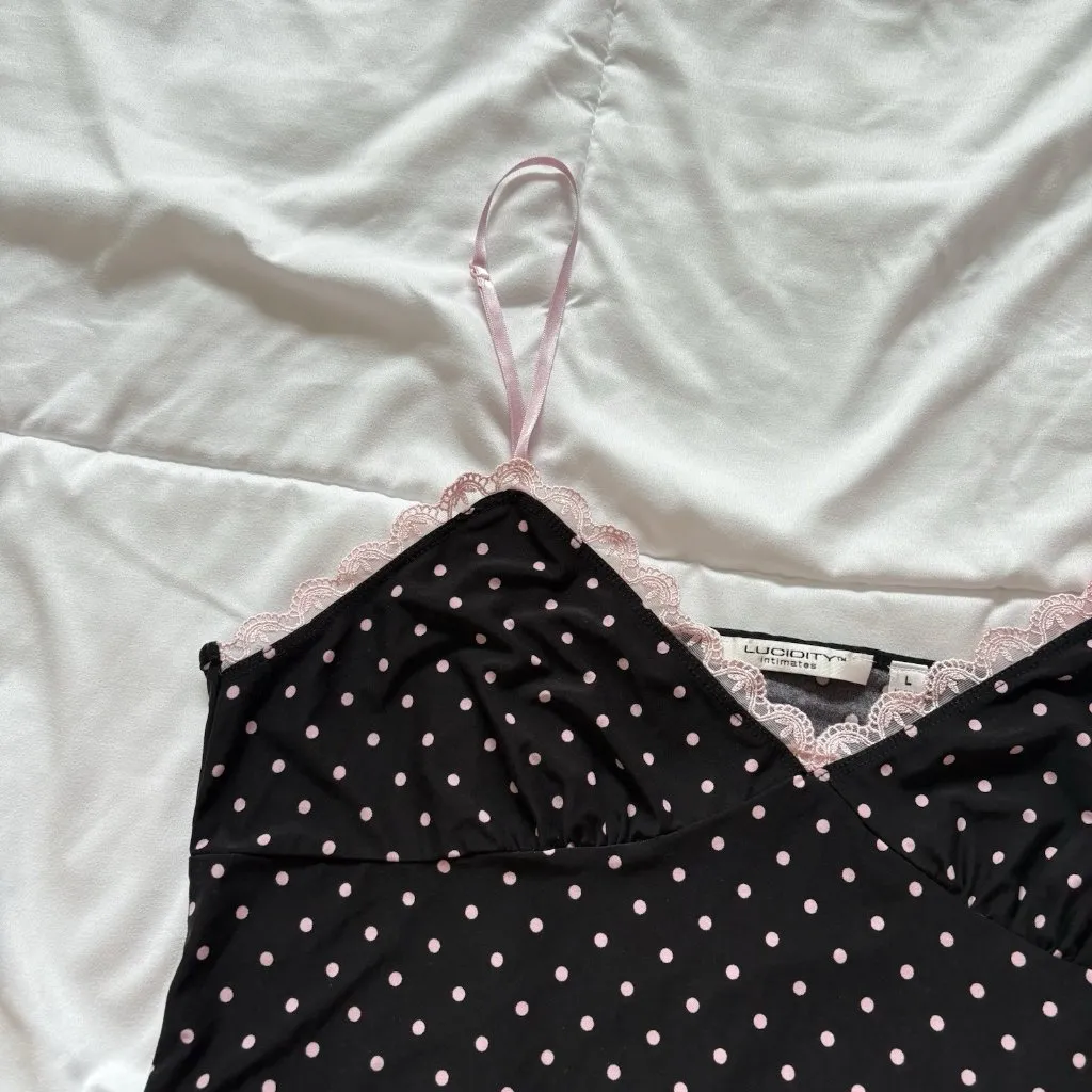 Womens Size Large Chemise Nightgown Nightie Black Pink Polka Dot Coquette Girly - Image 3