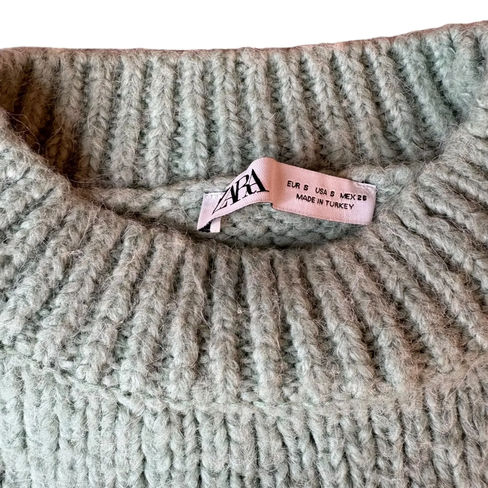 Zara WomanMint Green  Knit Sweater Acrylic Wool Blend Mock‎ Neck Pullover Size S - Image 5