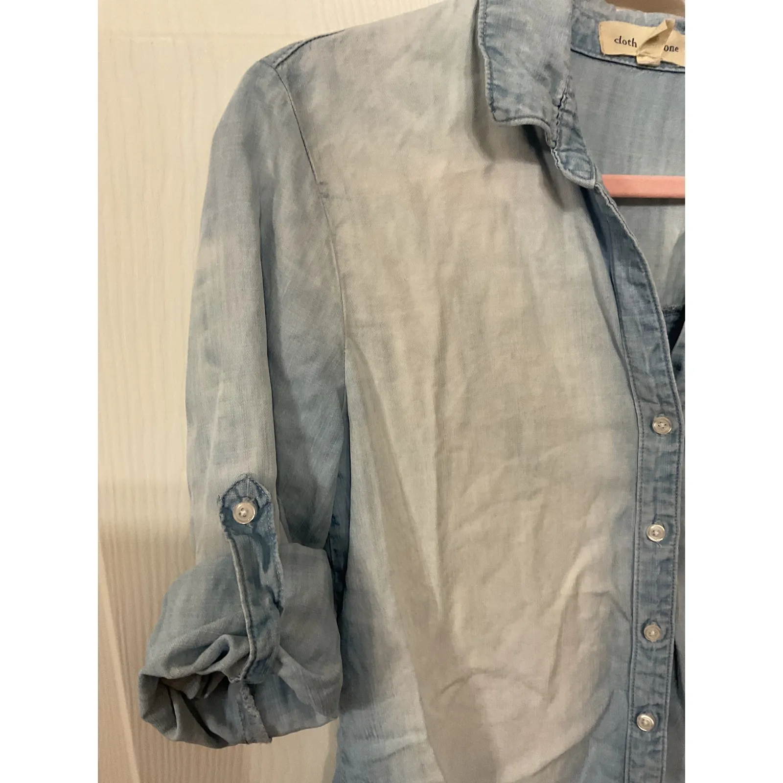 Cloth & Stone Chambray Denim Tencel Lyocell Light Wash Breathable Button Up, XS - Image 6