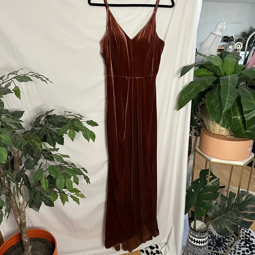 Revelry Rava Velvet Maxi Bridesmaid Dress in Rust Size 8 Brown - Image 6