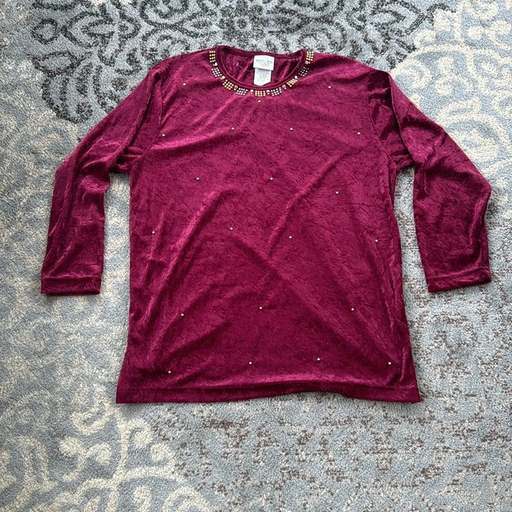 Vintage Bentley Crushed Velvet Two Piece Lounge Set Maroon Medium - Image 2