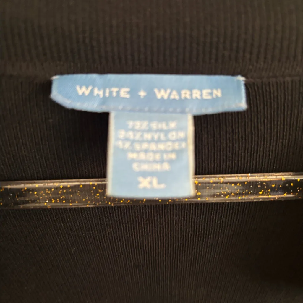 White + Warren Black Silk Blend Knit. Collared Cardigan Size XL minimalist chic - Image 3