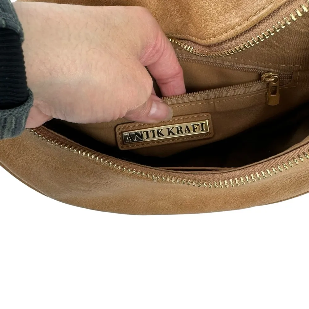 Antik Kraft Gold Chain Accent Convertible Sling Half Moon Crossbody Bag Vegan - Image 13