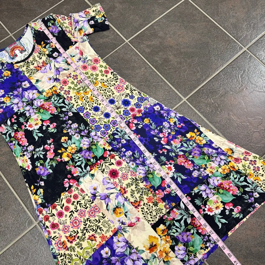 Johnny Was Sky Flower Floral Patchwork Short Sleeve Mini Swing Dress Small - Image 12