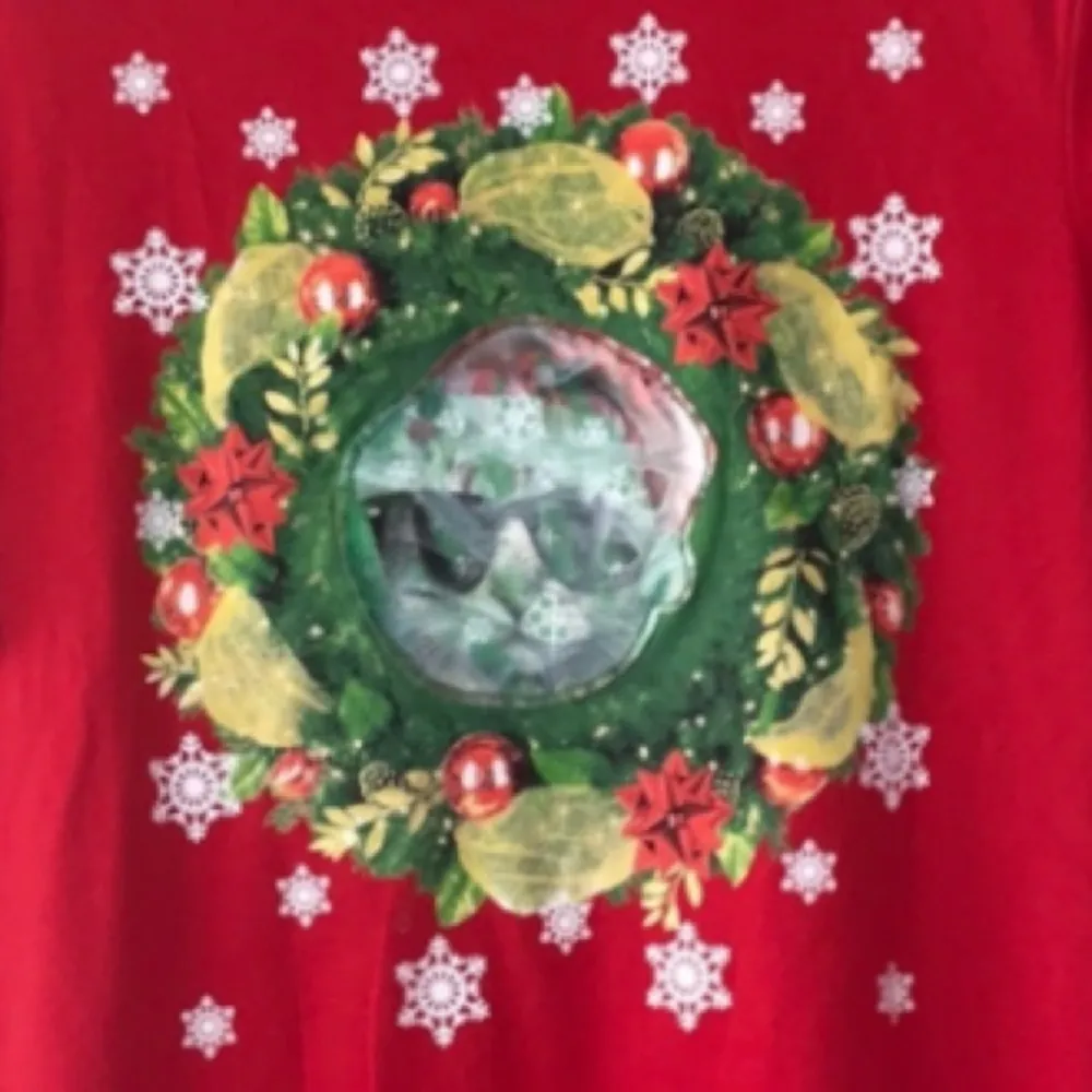 Handmade Ugly Christmas 3-D Holiday Cat Lover Red Short Sleeve Shirt Size Medium - Image 6