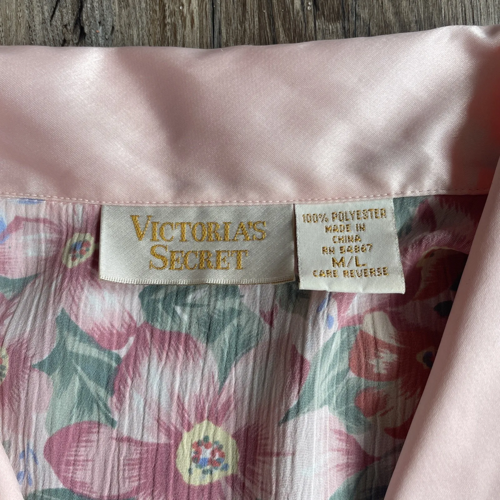 80s VICTORIA SECRET Gold Label Night Shirt Tunic Floral‎ M / L VTG Satin Trim - Image 2