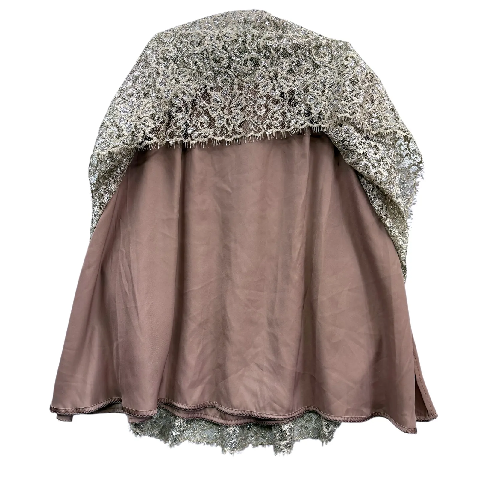 HD in Paris Anthropologie Women's Lace Overlay Full‎ Skirt Metallic Beige 12 - Image 6