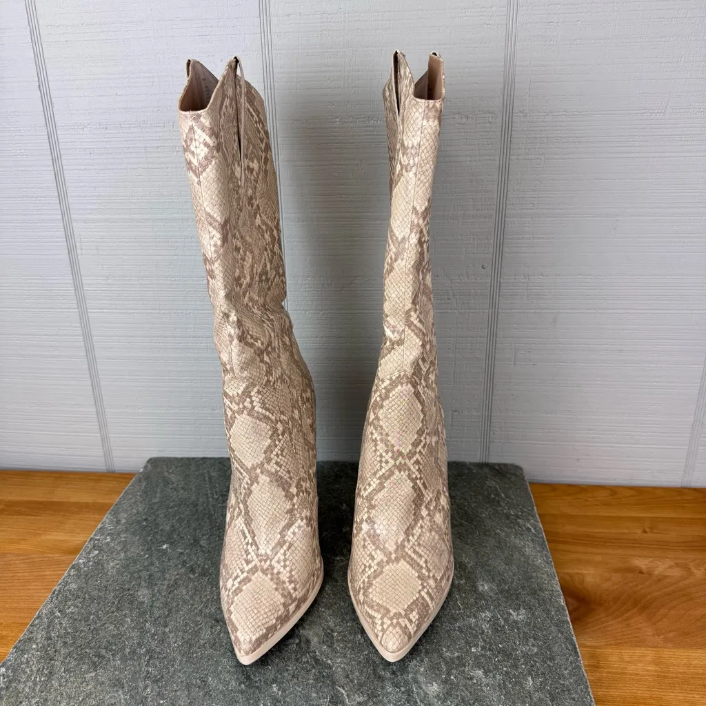Steve Madden Renzo Tan Snakeskin Tall Western Cowboy Heeled Boots Pointed Toe - Image 4