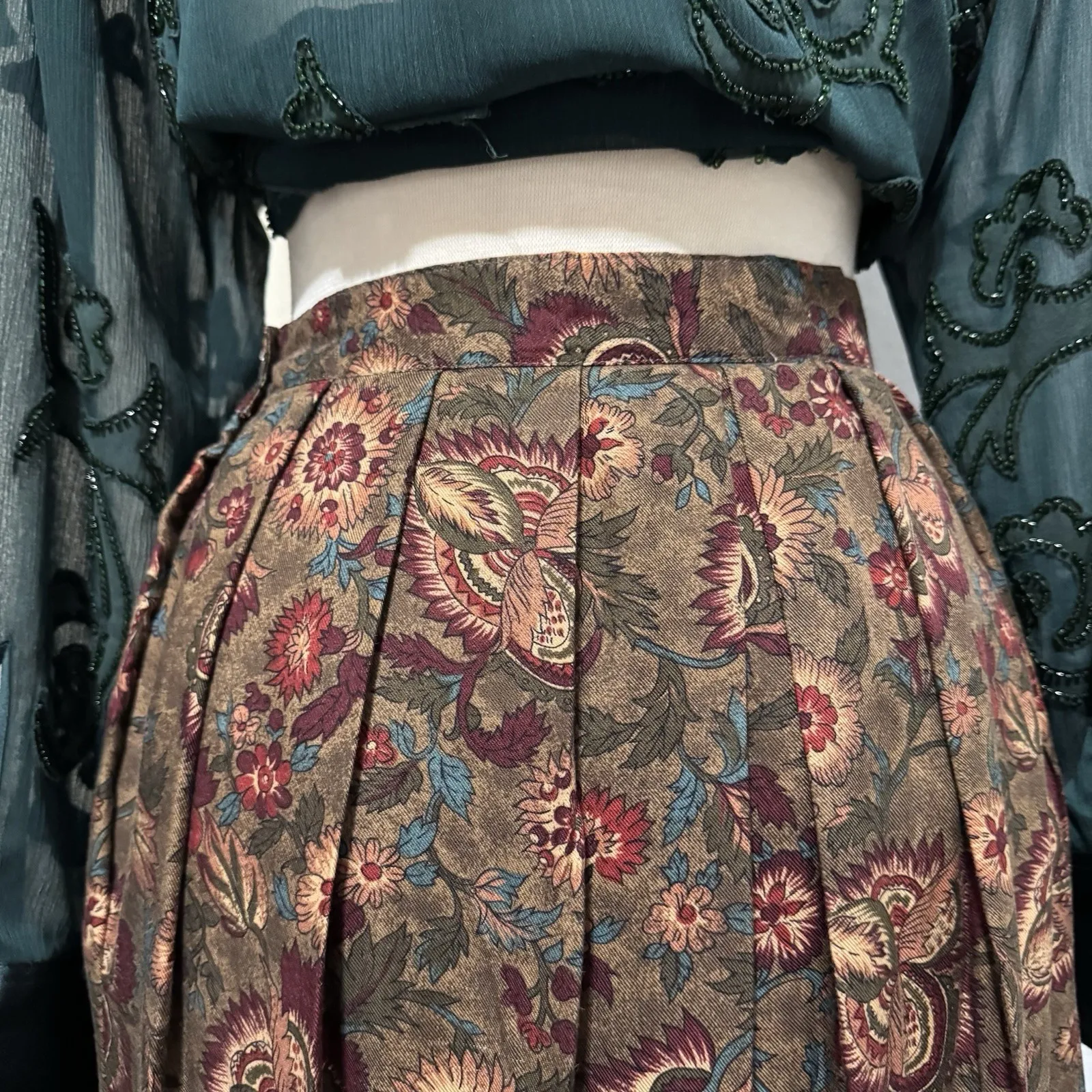 Vintage 90s Significance Paisley Patterned Long Maxi Pleated Skirt USA S Women 8 Brown - Image 10