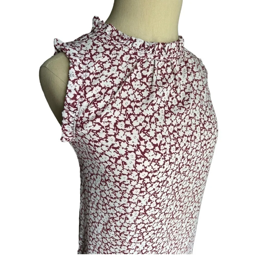 LOFT sleeveless red & white charming floral ruffle top blouse small petites - Image 4
