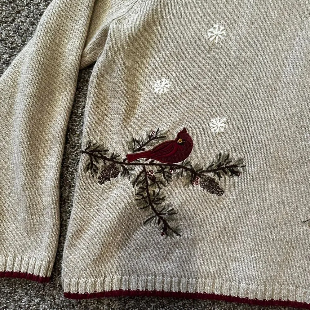 Croft-barrow Women's Vintage Christmas Winter Cream and Red Cardigan - Image 5