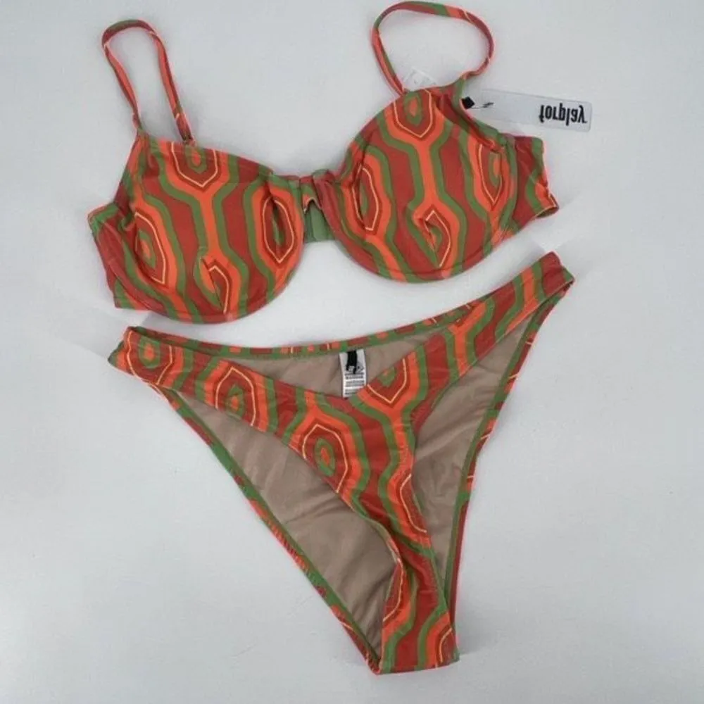 NWT Forplay TRINIDAD‎ VINTAGE BIKINI Geometric 70s Retro Style XL Orange Green Orange - Image 3