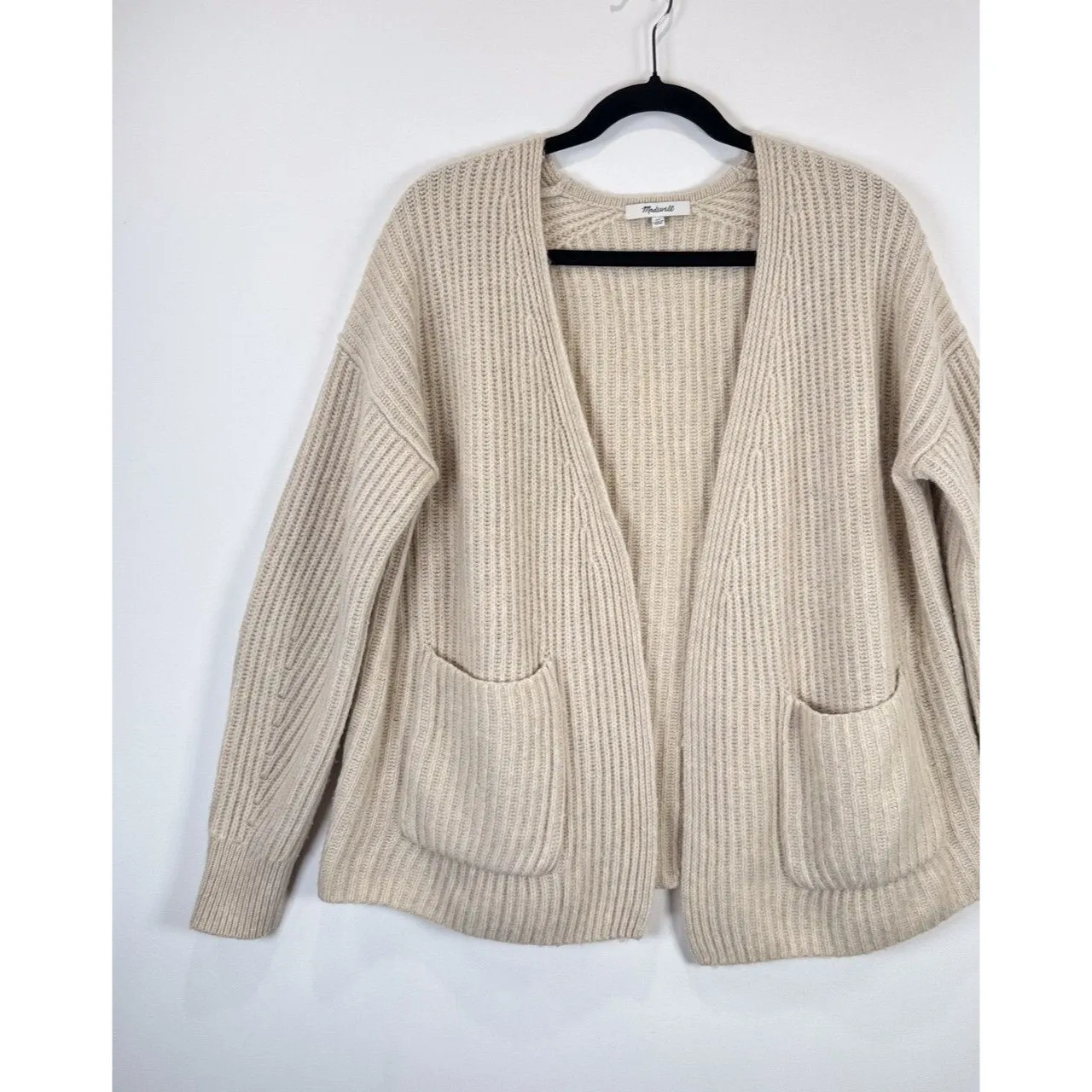 Madewell Womens Cardigan Beige Redford Ribbed Knit Merino Wool Boxy Sweater XS - Image 5