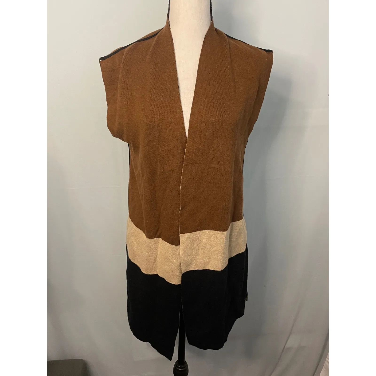 Chico's Reversible Cardigan Vest Sleeveless Sweater Color‎ Block Brown Black - Image 4