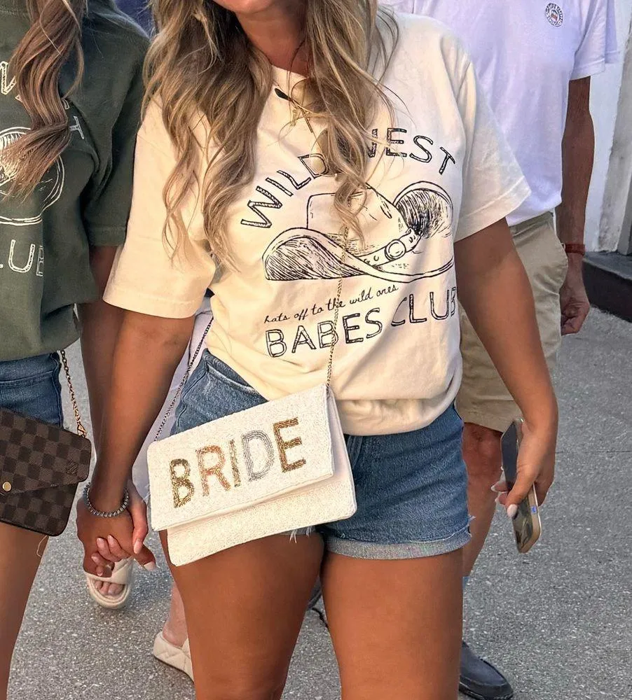 Beaded BRIDE Clutch with Gold Chain White - Image 8