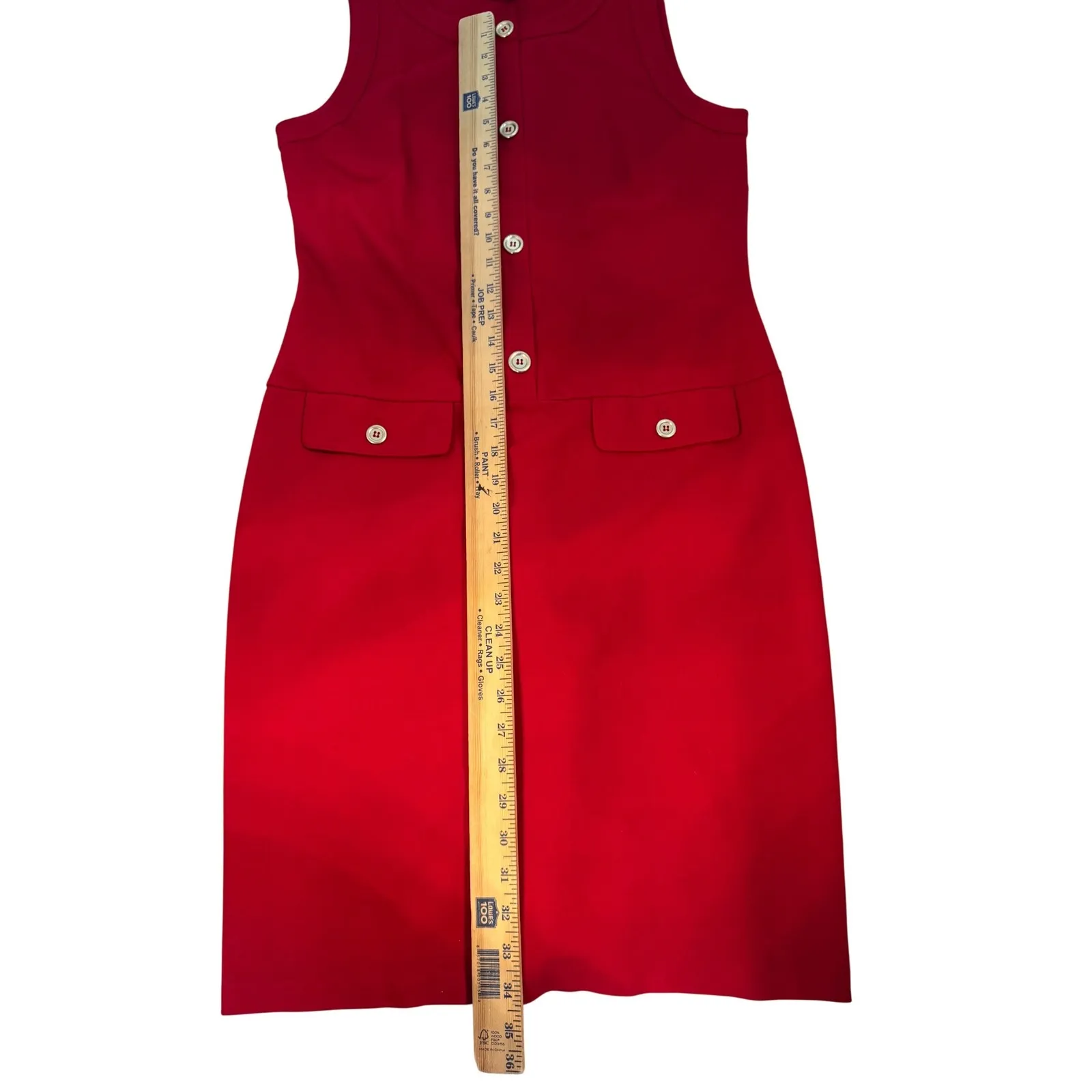 Talbots Red Sleeveless Sheath Dress Gold Button Pockets Size 10 - Image 8