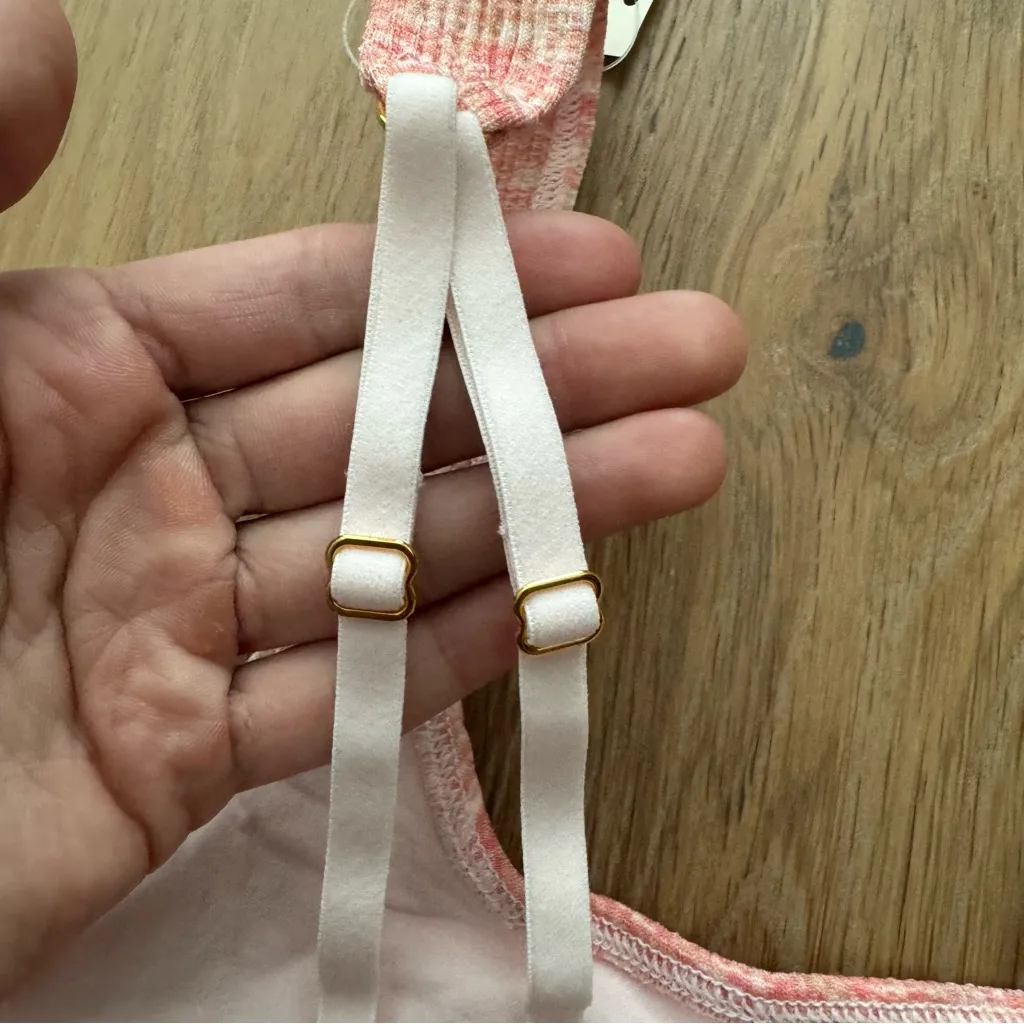 AERIE Seamless Gold Ring Longline Ribbed Bralette Bra in Coral Pink NWT - Image 10