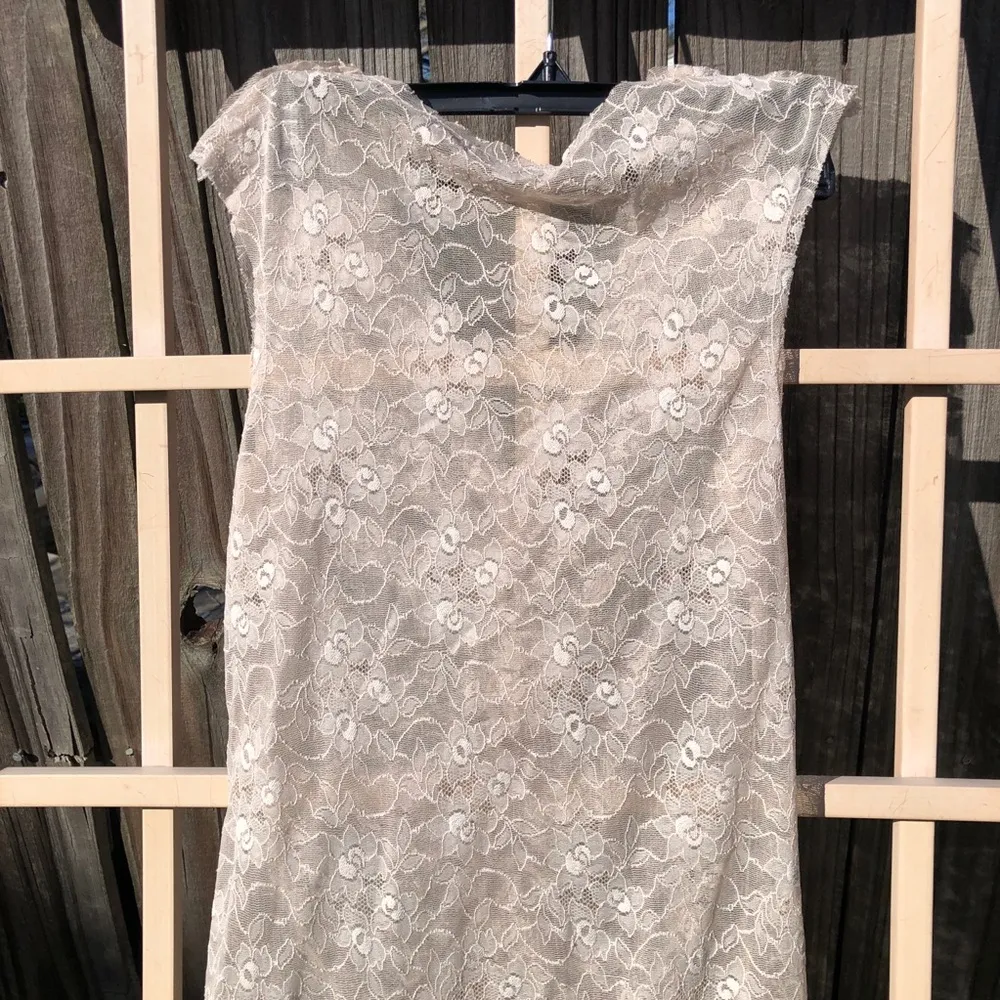 Poleci Women's Lace Sheer Knee‎ Length Dress Small Ivory Lingerie Bodycon - Image 6