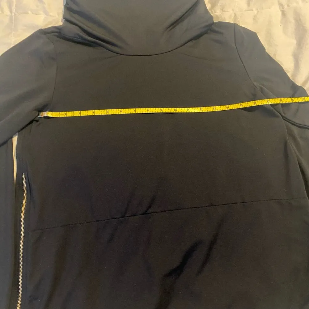 Betabrand Top Medium Black Turtleneck Stretch Gold Side Zip Detail Thumbholes - Image 15