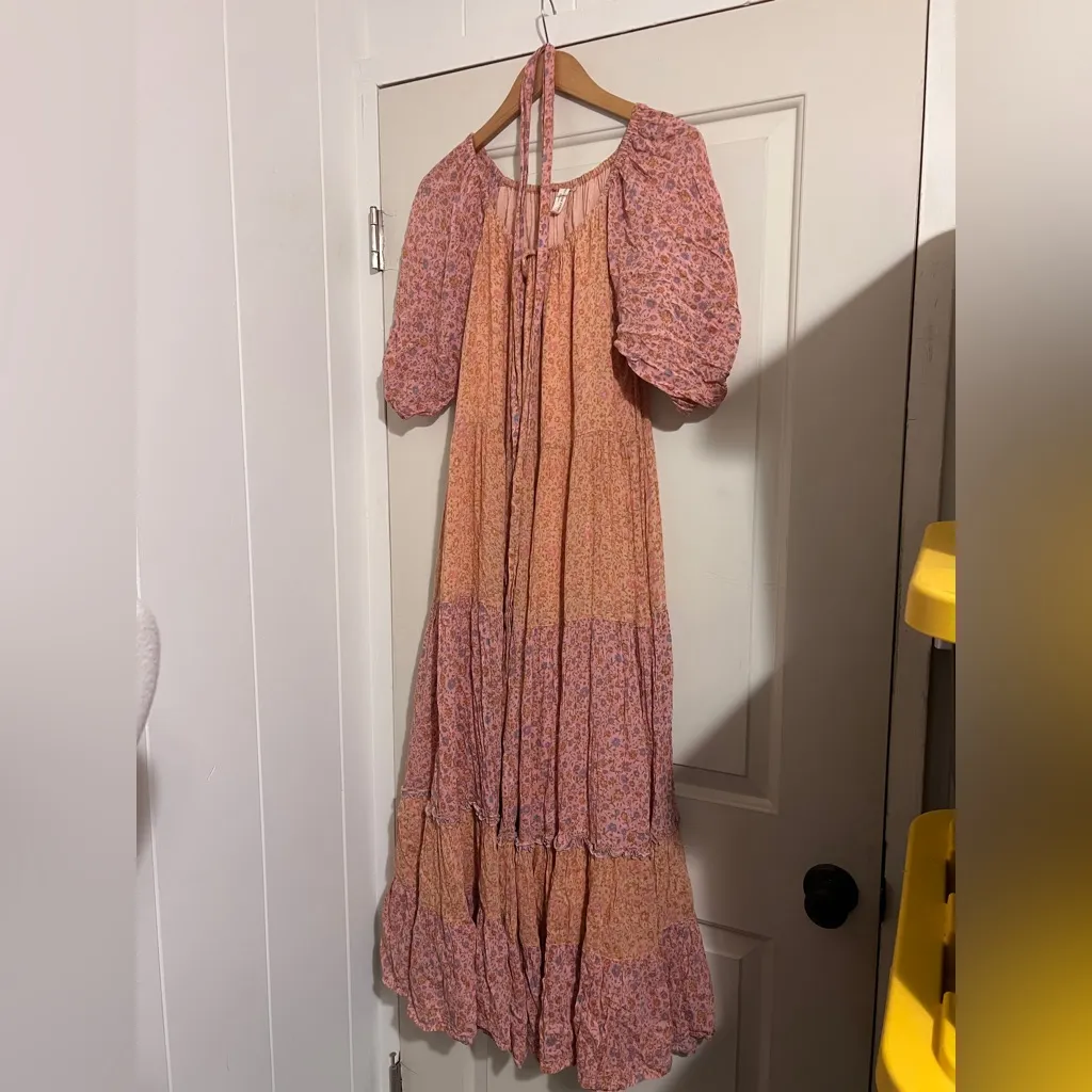 Spell & The Gypsy Collective Rae Tiered Ruffled Gown Dress Botanical Cottagecore Pink - Image 6