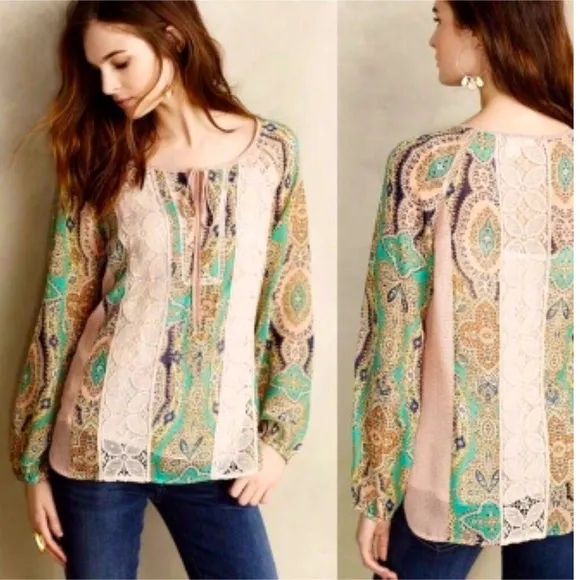 ANTHROPOLOGIE meadow rue Giada bohemian floral lace blouse - Image 2
