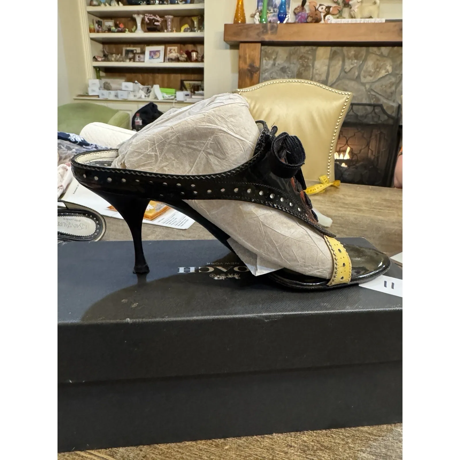 Vintage Yves Saint‎ Laurent YSL Lace Up Kitten Heel Sandal Art Deco Size 37 Black - Image 6