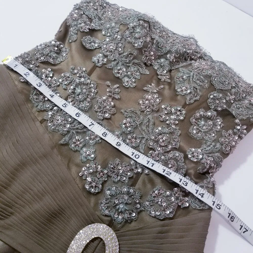 Jovani Rhinestones Embellished Strapless Evening Gown Satin Long Dress - Image 5