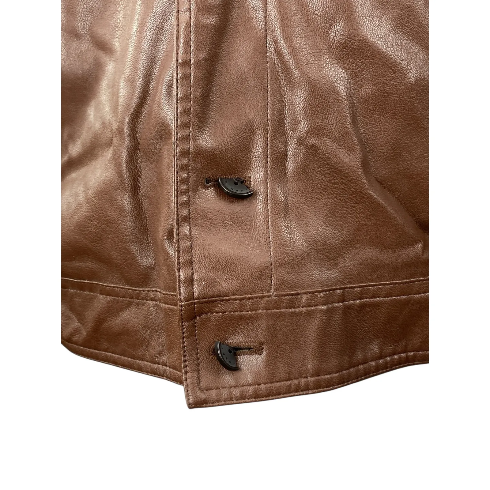 H&M Women's Faux Vegan Leather Collar Long Sleeve Button Down Coat Jacket Top XL - Image 3