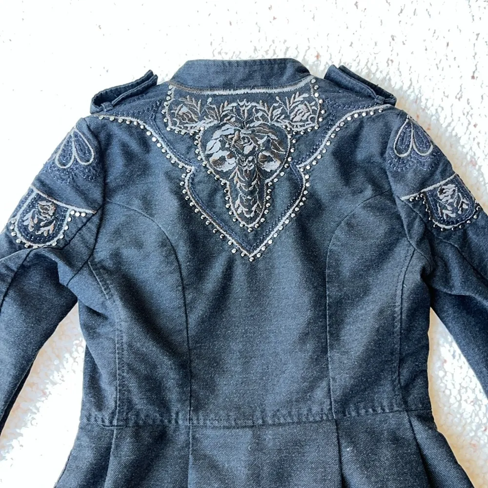 Free People Sargeant Floral Embroidered Embellished‎ Military Coat Black 2 - Image 9