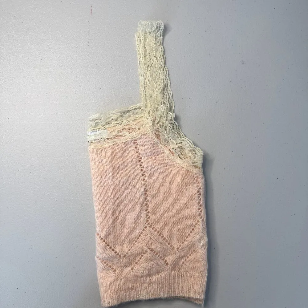 Zara Pointelle Lace Knit Crop Top Ballet Pink Women's Size Large - Image 4