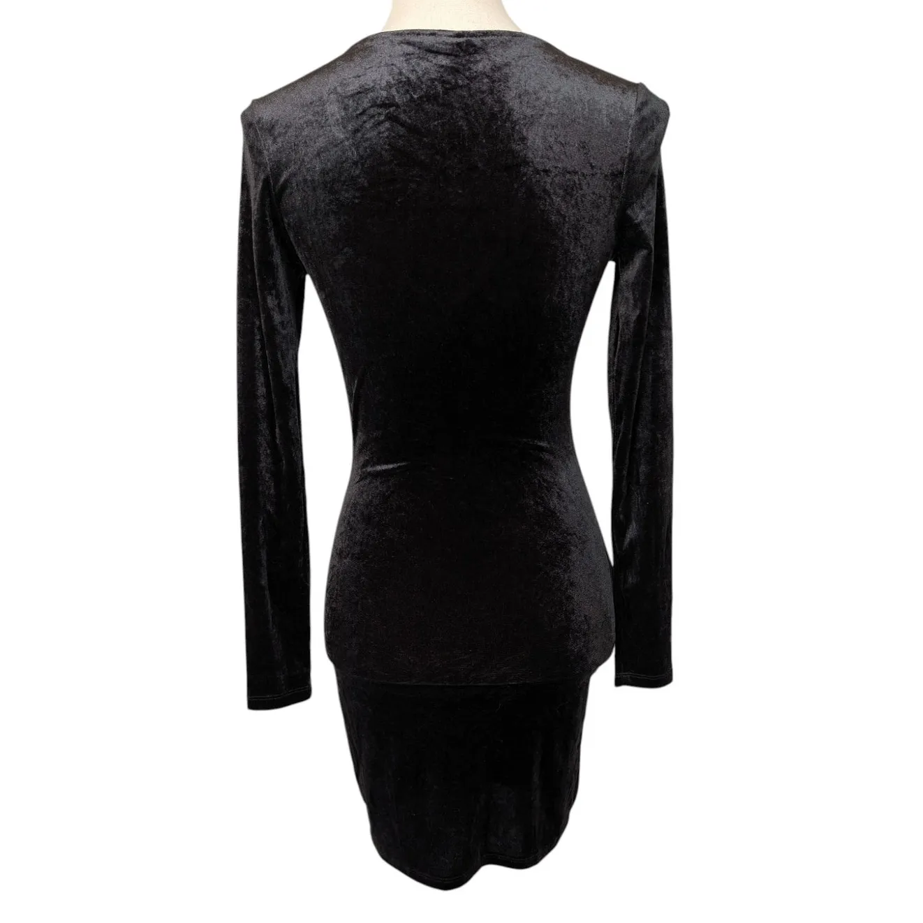 H&M Divided Velvet Bodycon Long Sleeve V Neck Mini Dress Black Size 4 - Image 2