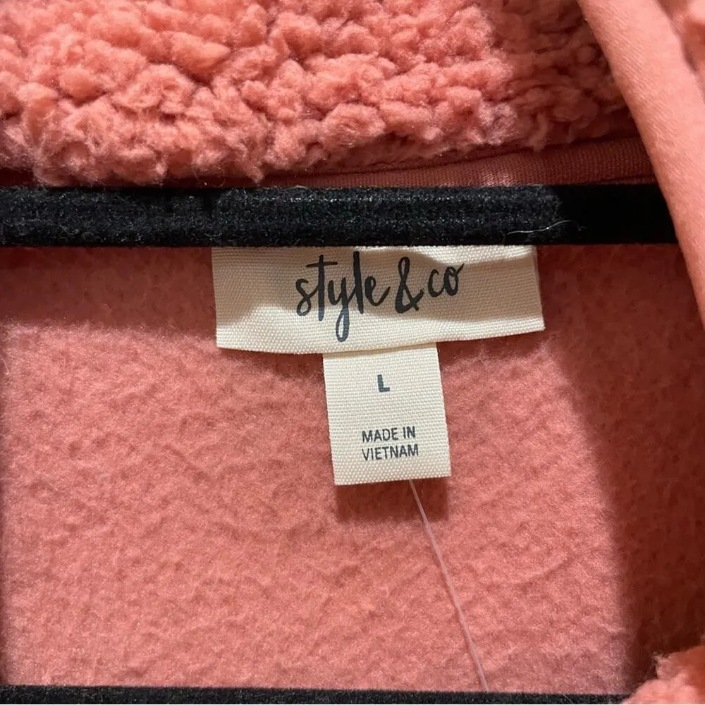 Style & Co Sherpa Half Zip Pullover Sweatshirt Light Mahogany Size Large - Image 5