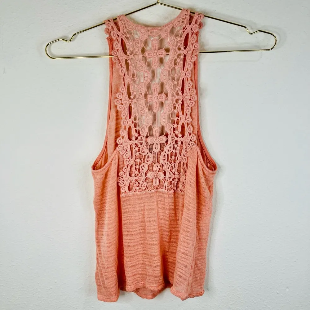 American Dream Women’s Small Coral Sleeveless Crochet Racerback Tank Top Boho - Image 7