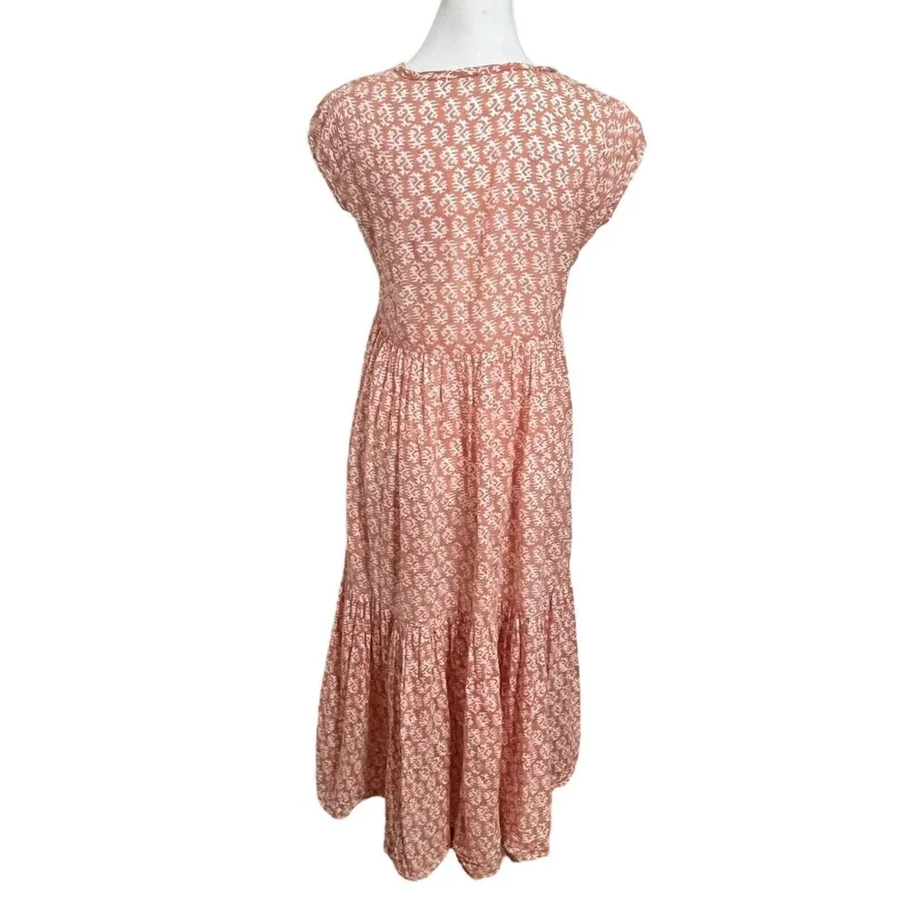 Matta Sabina Greece Midi Dress Rust Printed Short Sleeves Cotton Womens Sz XS Orange - Image 5