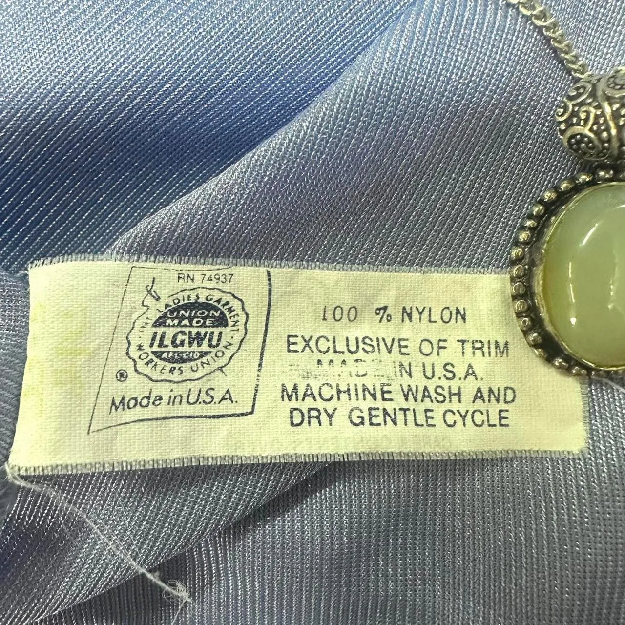 SANS SOUCI VTG 70s Blue White Lace Sleepwear Pajama Top Womens L Coquette Button - Image 5