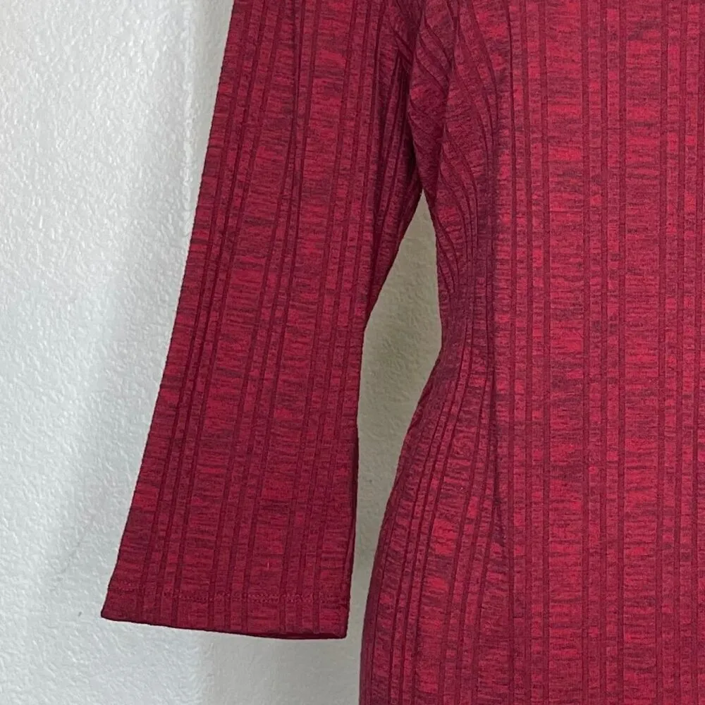 Women's Heathered Rib-Detail 3/4 Sleeve Midi Dress Sophisticated Sz L - Image 5