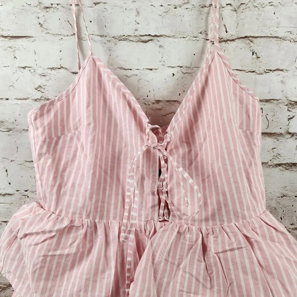 Isabeli Mini Dress Pink White Medium NWT Sleeveless Ruffles - Image 3
