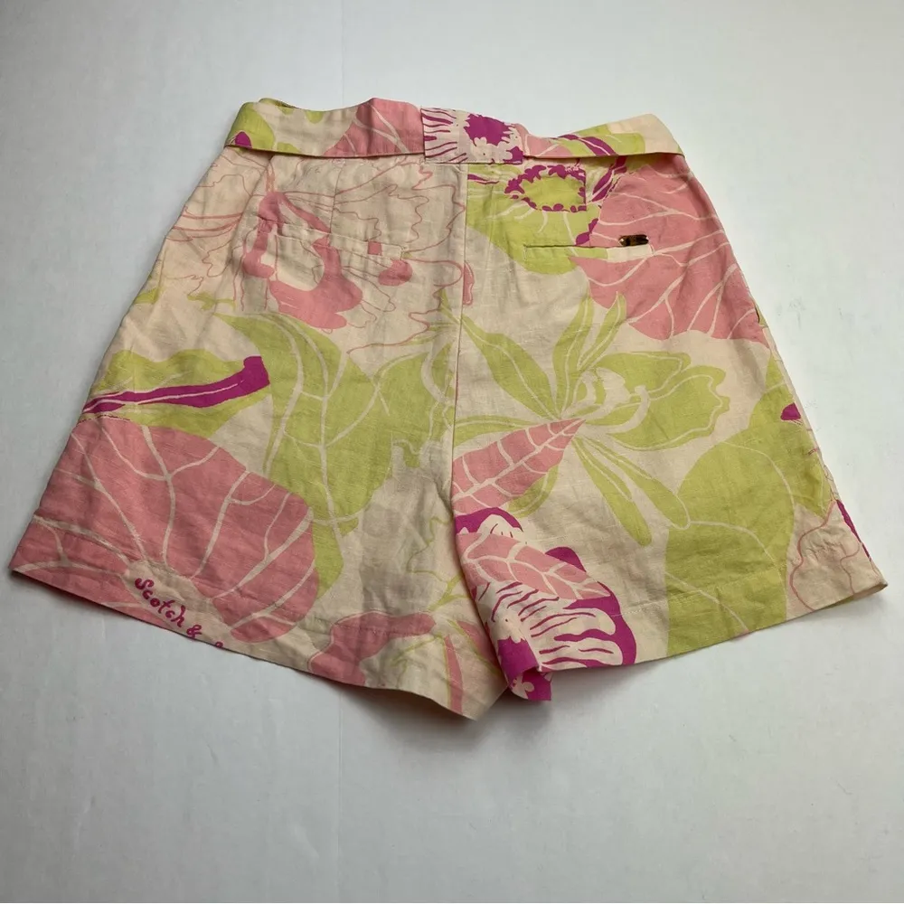 Scotch & Soda High Rise Mid Length Shorts Pink Green Floral Print Womens Size XS - Image 15