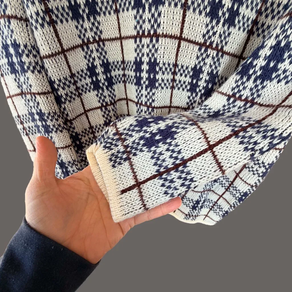 Vintage Huntington Ridge Geometric Sweater XL Navy Cream Burgundy Knit 80s White - Image 2