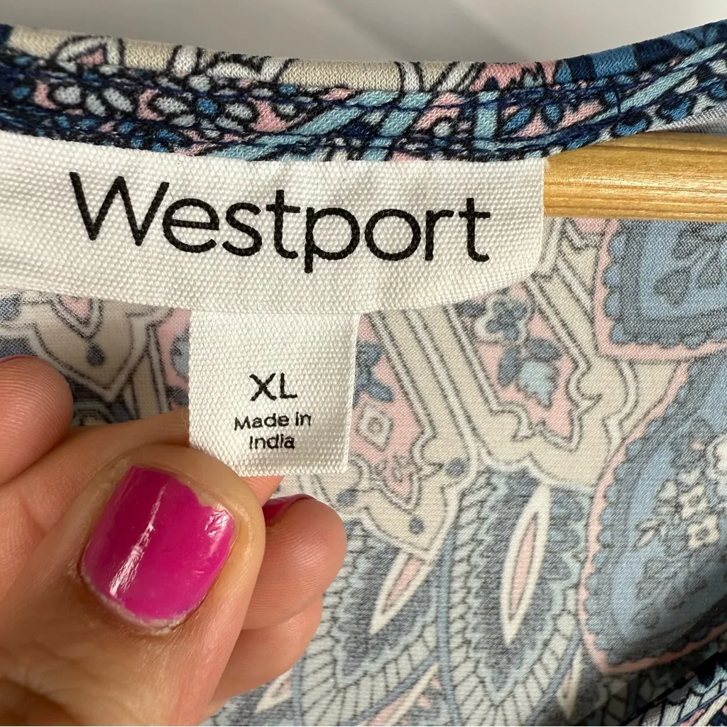 Westport Paisley Print Blue Balloon Sleeve Dress Size XL - Image 3