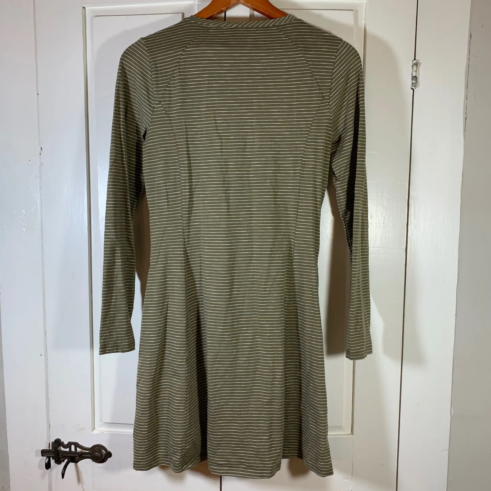 Toad&Co Women's Striped Long Sleeve Casual‎ Organic Dress Small Green Pockets - Image 3