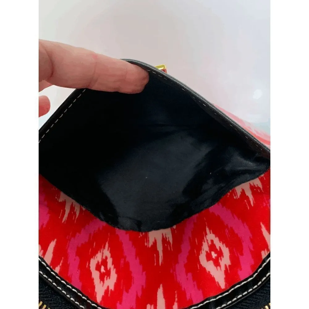 Maude Asbury Crossbody Purse Bag Laminated Fabric Ikat Print Red Pink Black - Image 4