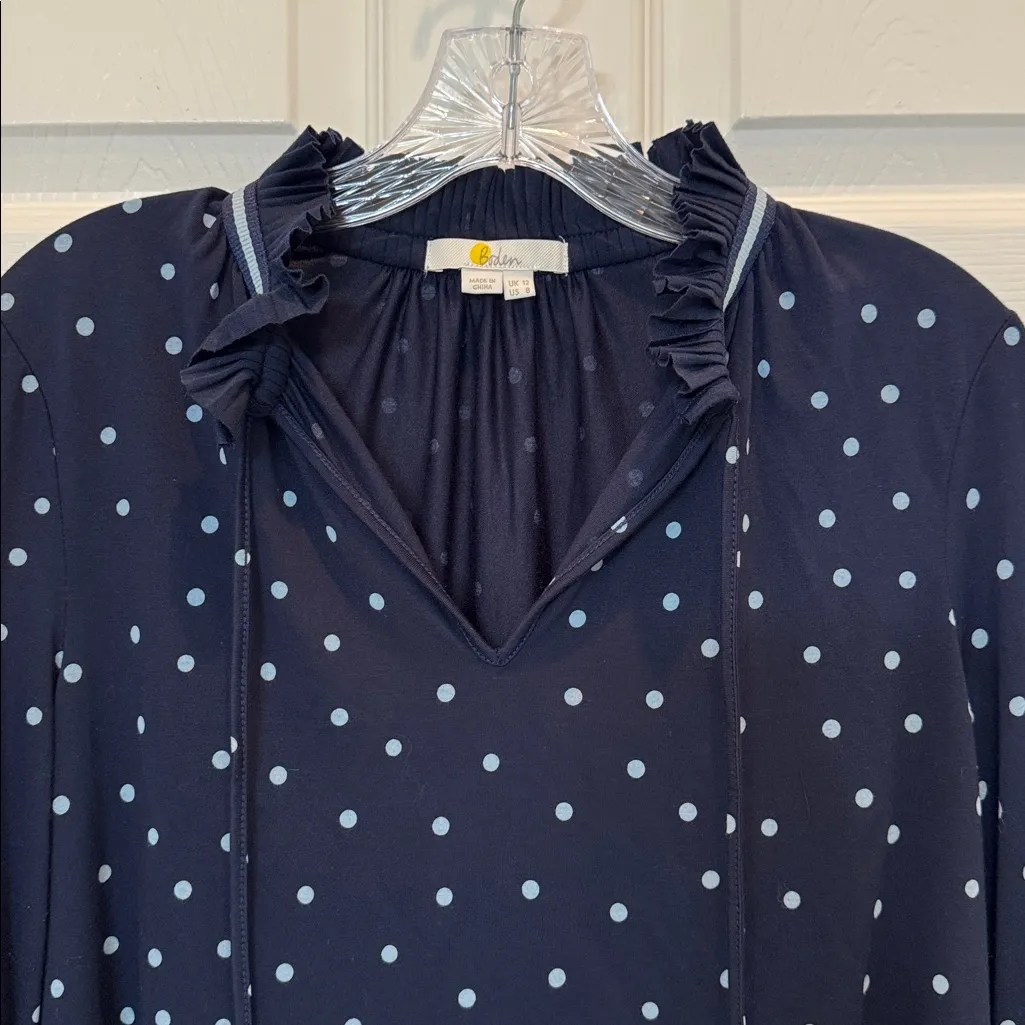 Boden Bronwyn Polka Dot Jersey Top Size 8 Blue - Image 9
