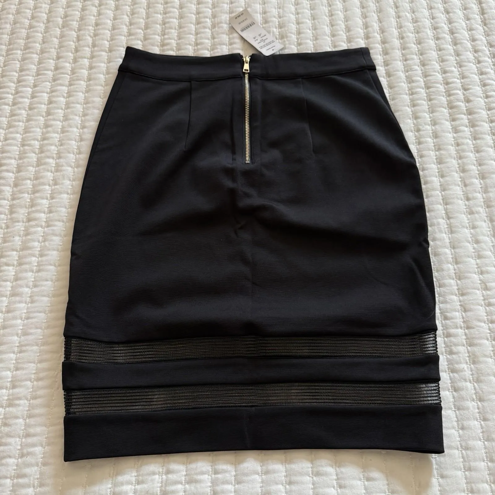 Bebe Double Mesh Insert Stripe Pencil Skirt Black NWT $69 Sz 6 - Image 9